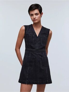 Madewell Dress Denim Cap-Sleeve Utility Pockets Mini Tarrybrook Wash Black 00